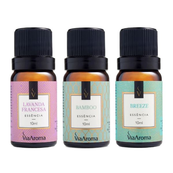 Kit 3 Essências Via Aroma - Bamboo, Lavanda Francesa e Breeze Kit 3 Essências Via Aroma - Bamboo, Lavanda Francesa e Breeze